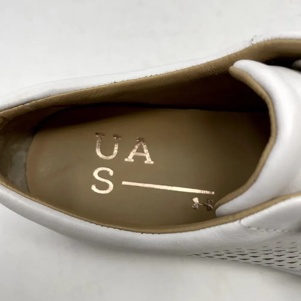 Under Armour White Perforated Leather Capeside Crew Sneakers Wmns 8.5